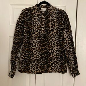 Ganni Leopard Print Denim Shirt